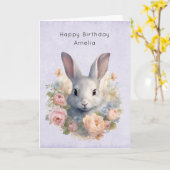 Carte Rabbit Surrounded by Pastel Flowers Cute Birthday (Fleur jaune)