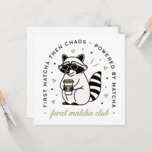 Carte Raccoon avec club matcha drôle kawaii esthétique