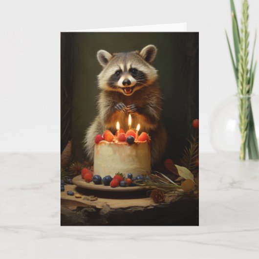 Carte Raccoon avec gâteau d'anniversaire (Devant)