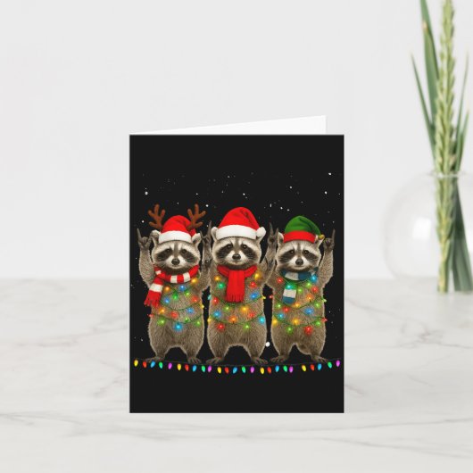 Carte Raccoon Christmas Tree Lights Pajama Racoon Lover (Devant)