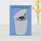 Carte Raccoon dans une poubelle peut mignonner Anniversa (Fleur jaune)