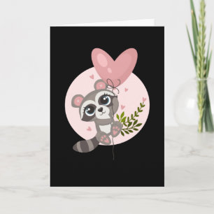 Carte Raccoon de Kawaii avec ballon pour la Saint Valent