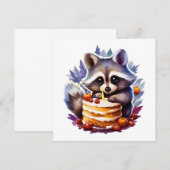 Carte Raccoon d'hiver avec gâteau du 1er anniversaire (Devant / Derrière)