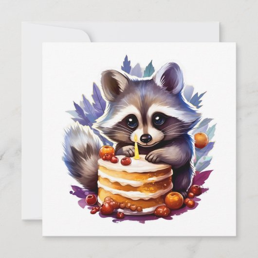 Carte Raccoon d'hiver avec gâteau du 1er anniversaire (Devant)