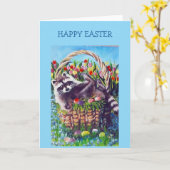Carte Raccoon Easter Basket Blank Greeting Card (Fleur jaune)