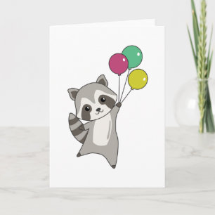 Carte Raccoon Mouches Ballons Au-Dessus De Mignons Anima