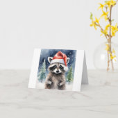 Carte Raccoon Noël du Père Noël (Fleur jaune)