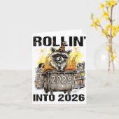 Carte Raccoon Rolling Into 2026 Happy New Year 2026 Funn (Fleur jaune)