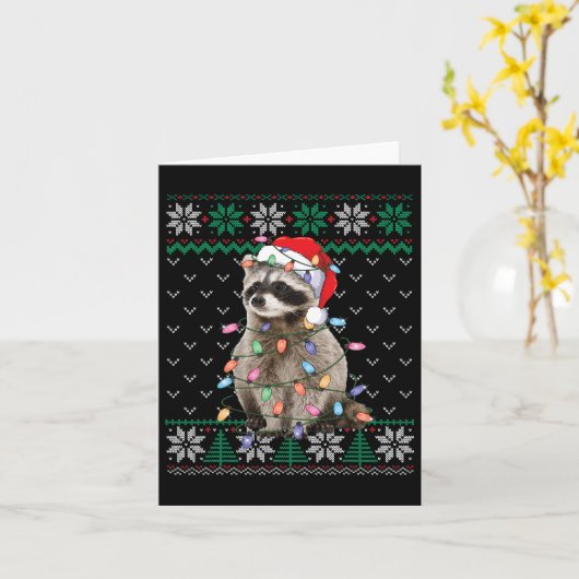 Carte Raccoon Santa Hat Noël Vilain Sweater Animaux L (Fleur jaune)