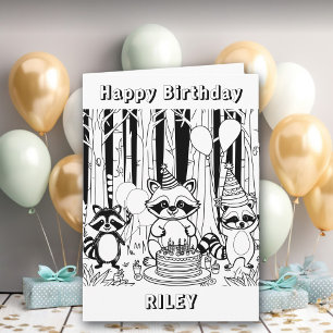 Carte Raccoon Thème Joyeux Anniversaire Personnalisé