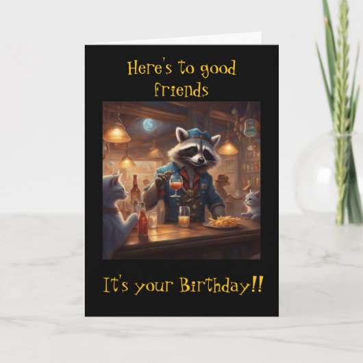Carte Raccoons and Cats share drinks in the bar birthday (Devant)