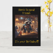 Carte Raccoons and Cats share drinks in the bar birthday (Fleur jaune)
