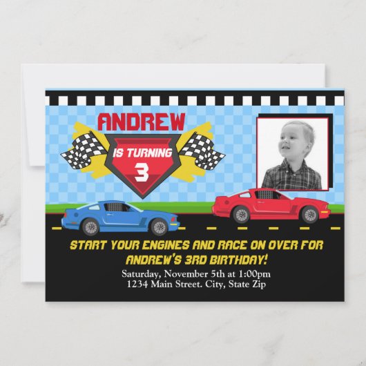 Carte Race Car Invitation Anniversaire 5x7 (Devant)