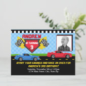Carte Race Car Invitation Anniversaire 5x7 (Debout devant)