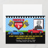 Carte Race Car Invitation Anniversaire 5x7 (Devant / Derrière)