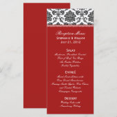 Carte rack de menu Mariage damassé noir et blanc (Devant / Derrière)