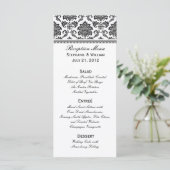 Carte rack de menu Mariage damassé noir et blanc (Debout devant)