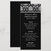 Carte rack de menu Mariage damassé noir et blanc (Devant / Derrière)