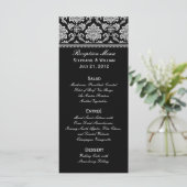 Carte rack de menu Mariage damassé noir et blanc (Debout devant)