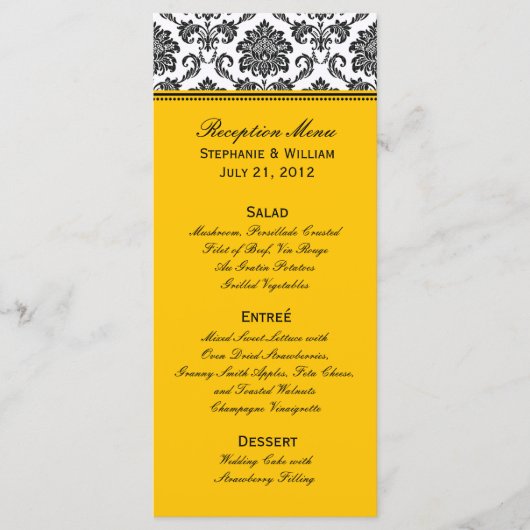 Carte rack de menu Mariage damassé noir et blanc (Devant)