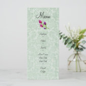 Carte rack de menu Mint Green Mariage damassé 4 po (Debout devant)