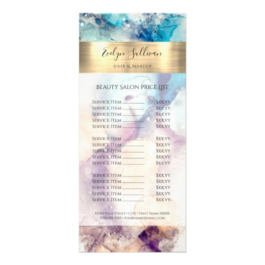 Carte rack de tarif Blue Purple Watercolor (Devant)