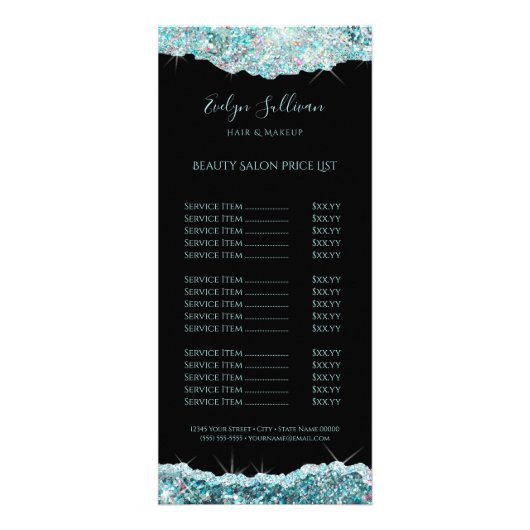 carte rack de tarif de parties scintillant turquoi (Devant)