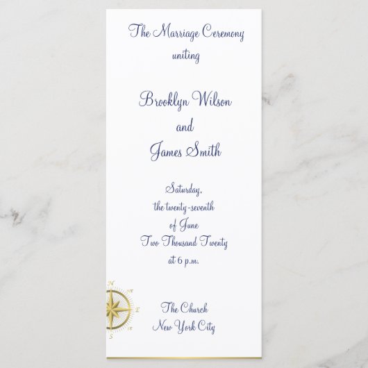 Carte rack des programmes de cérémonie de Mariage (Devant)