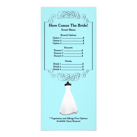 Carte rack du menu Fête des mariées (Devant)