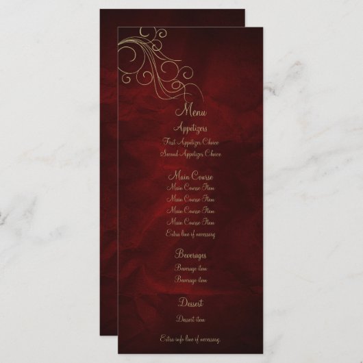 Carte Rack du menu Mariage élégant Burgundy Red Go (Devant / Derrière)