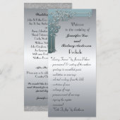 Carte rack du programme de mariage bleu et argent (Devant / Derrière)