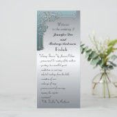 Carte rack du programme de mariage bleu et argent (Debout devant)