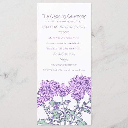 Carte rack du programme de mariage chrysanthème vi (Dos)