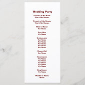 Carte rack du programme de mariage de mariée perso (Dos)