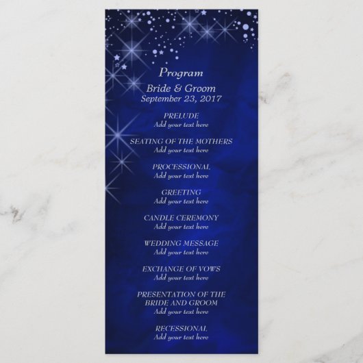 Carte Rack du programme de mariage étoilé bleu (Devant)