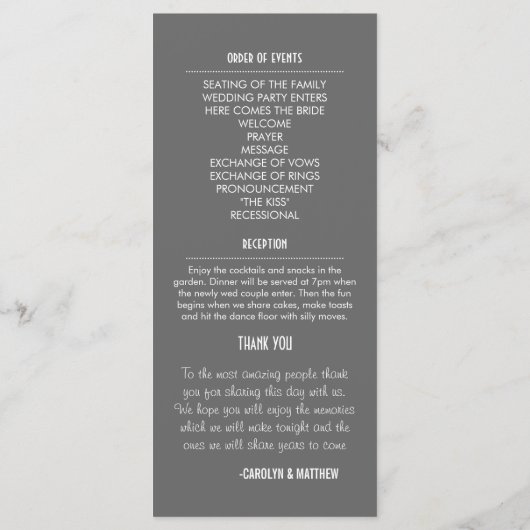 Carte Rack du programme de mariage gris moderne ch (Dos)