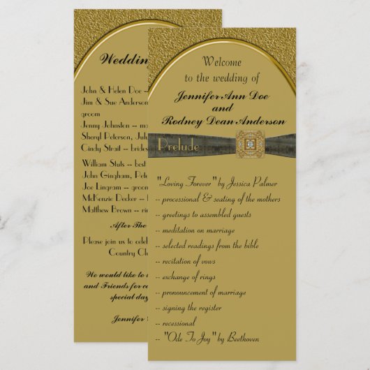 Carte rack du programme de mariage noir et or (Devant / Derrière)