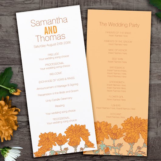 Carte rack du programme de mariage Orange chrysant