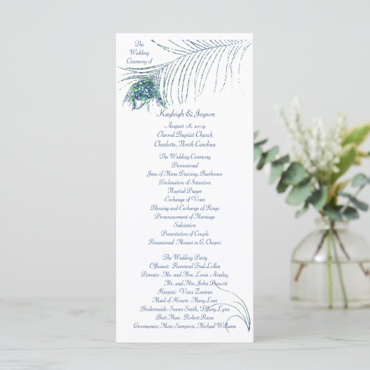 Carte rack du programme de mariage Peacock Glitter (Debout devant)