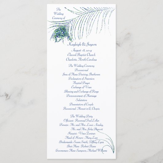 Carte rack du programme de mariage Peacock Glitter (Devant)