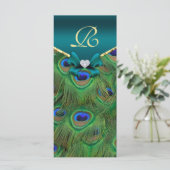 Carte rack du programme de mariage Peacock turquoi (Debout devant)