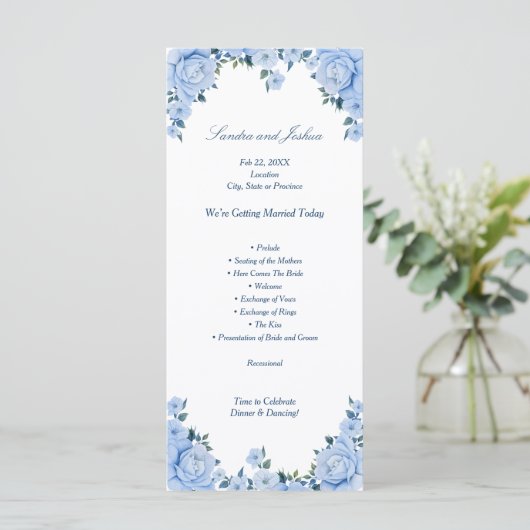 Carte rack du programme de mariage Rose bleu (Debout devant)