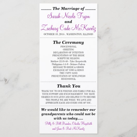 Carte Rack du programme de mariage Silhouettes sim (Devant)