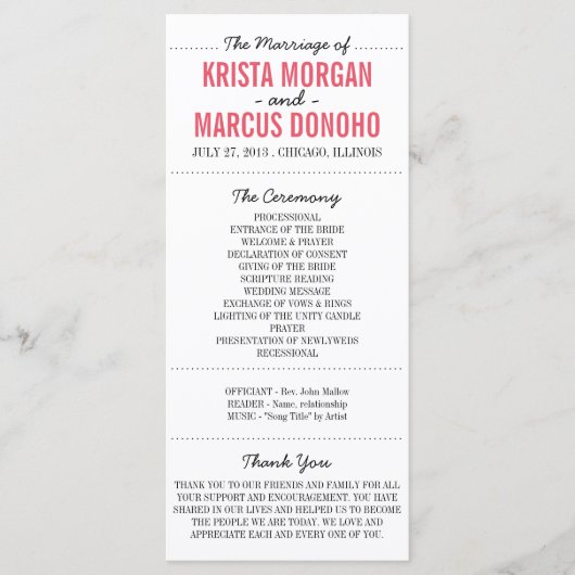Carte rack du programme de mariage Silhouettes sim (Devant)