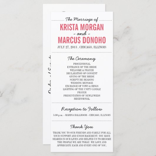 Carte rack du programme de mariage Silhouettes sim (Devant / Derrière)