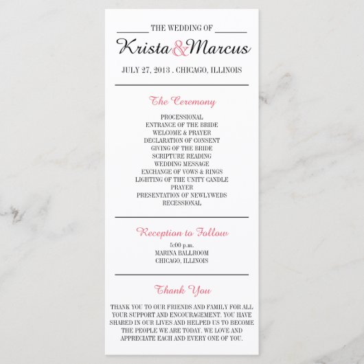 Carte rack du programme de mariage Silhouettes sim (Devant)
