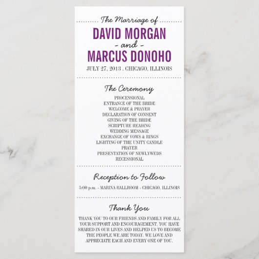 Carte rack du programme de mariage Silhouettes sim (Devant)