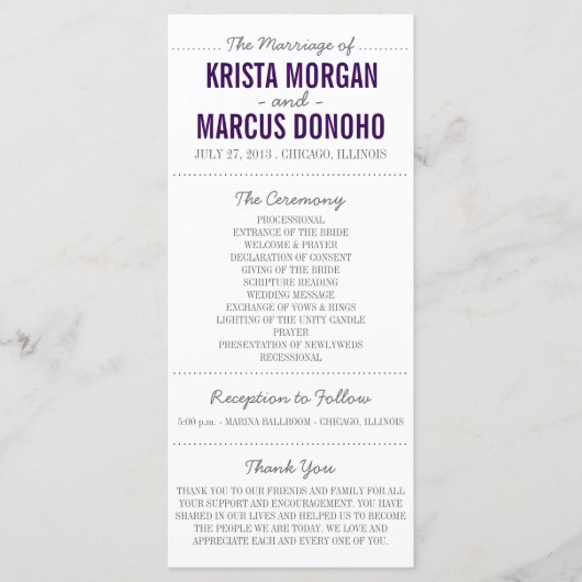 Carte rack du programme de mariage Silhouettes sim (Devant)
