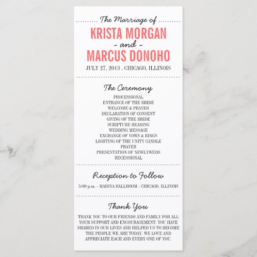 Carte rack du programme de mariage Silhouettes sim (Devant)