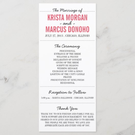 Carte rack du programme de mariage Silhouettes sim (Devant)